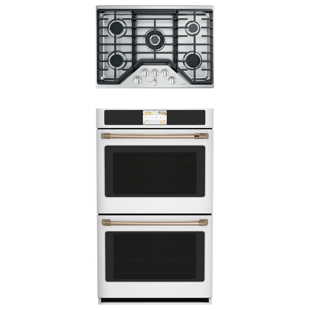 Cafe 2-Piece Kitchen Package with Matte White 30" Smart Built-In Convection Double Wall Oven and Stainless Steel 30" Gas Cooktop, , large
