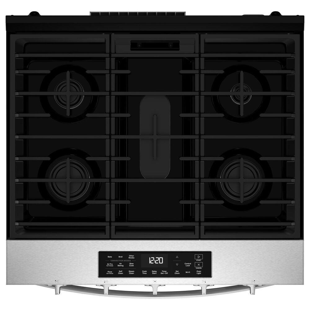 Whirlpool 2-Piece Kitchen Package with 5 Cu. Ft. Smart Gas Range and 1.1 Cu. Ft. Flush Mount Microwave in Fingerprint Resistant Stainless Steel, , large