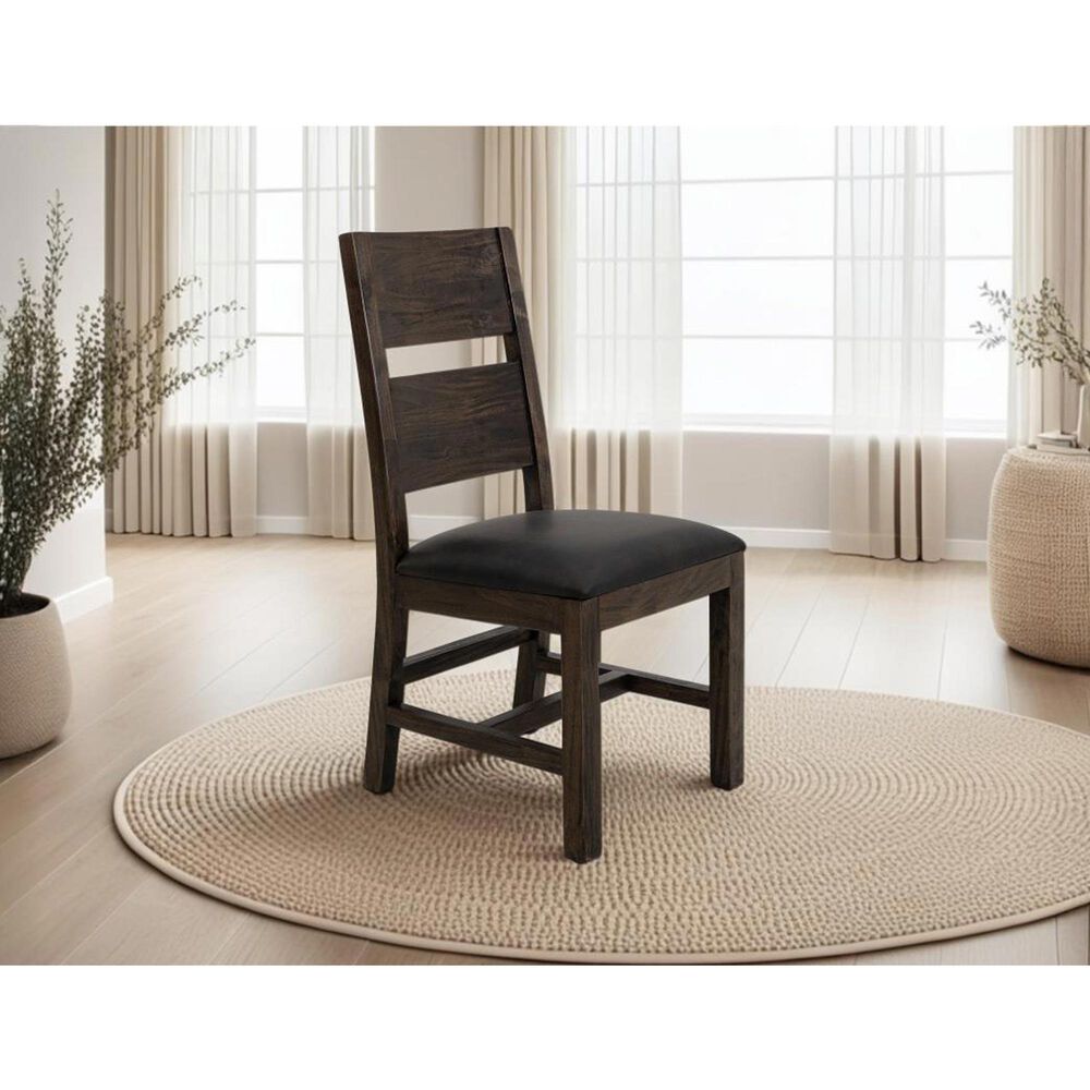 Fallridge Dark Teak Dining Side Chair in Stained Dark with Faux Leather Seat, , large