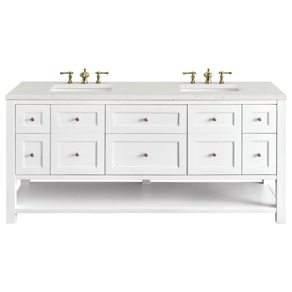 James Martin Vanities Breckenridge 72&quot; Double Bathroom Vanity in Bright White with 3 cm Lime Delight Quartz Top and Rectangular Sinks, , large