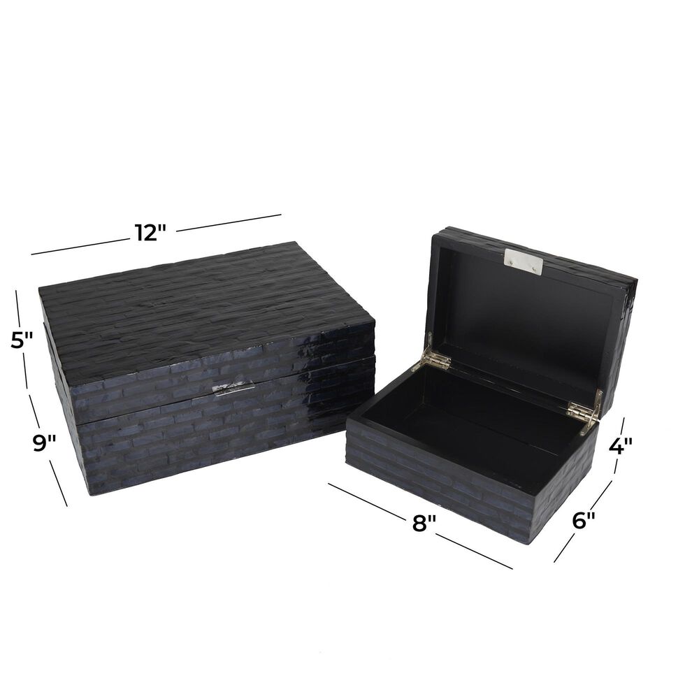 Maple and Jade Handmade Decorative Box with Hinged Lid in Black Set of 2, , large