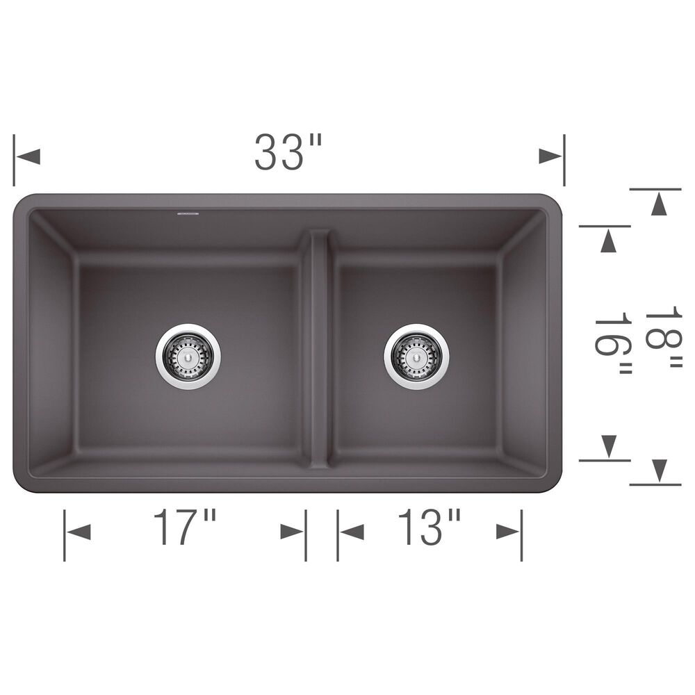 Blanco Precis Reversible 1-3/4 Double Bowl Kitchen Sink with Low Divide in Cinder, , large