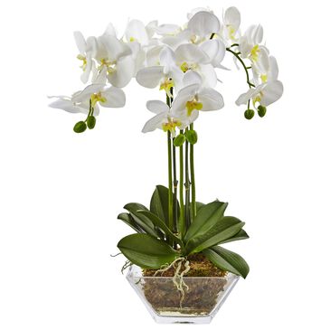 Nearly Natural Inc Triple Phalaenopsis Orchid in Glass Vase, , large