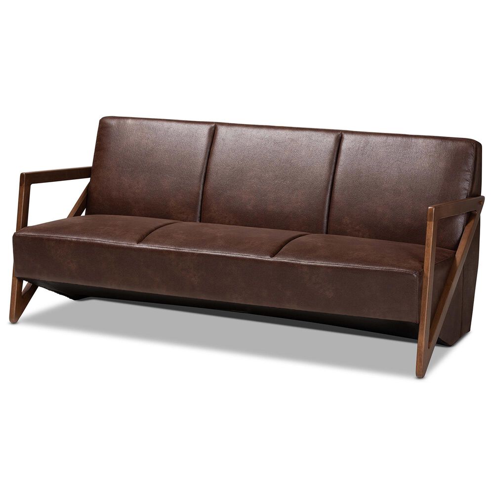 Baxton Studio Christa Stationary Sofa in Dark Brown, , large