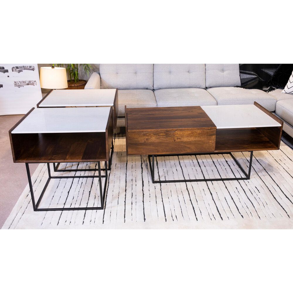 Signature Design by Ashley Rusitori Lift-Top Coffee Table in Black, Light Brown, and White Marble, , large