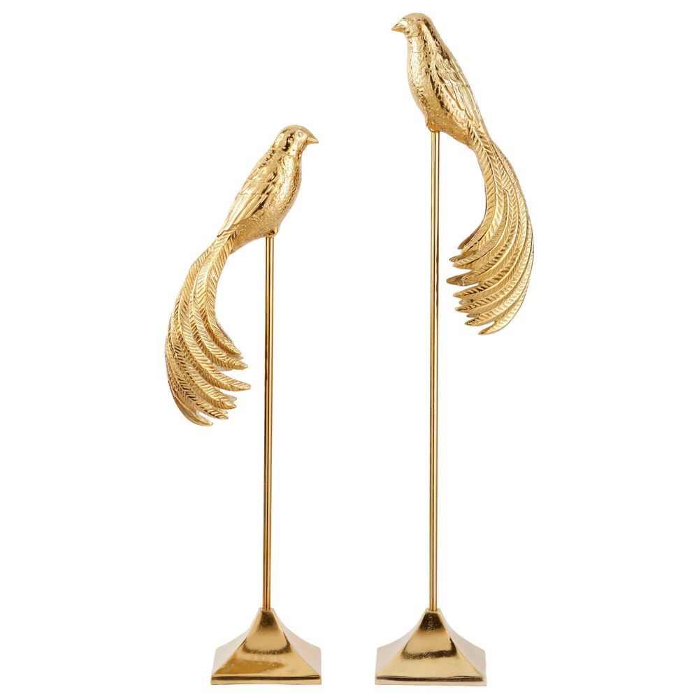 Maple and Jade 32" Eclectic Widowbird Sculpture on Square Pyramid Base in Gold (Set of 2), , large