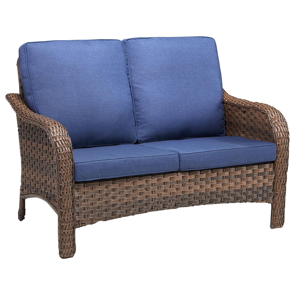 Hearth and Haven Outdoor PE Wicker Loveseat with Deep Seat Cushions in Blue, , large