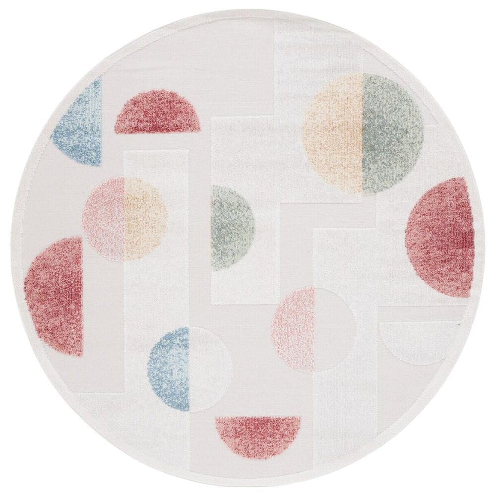 Safavieh Sarasota 6"7" Round Grey and Pink Indoor/Outdoor Area Rug, , large