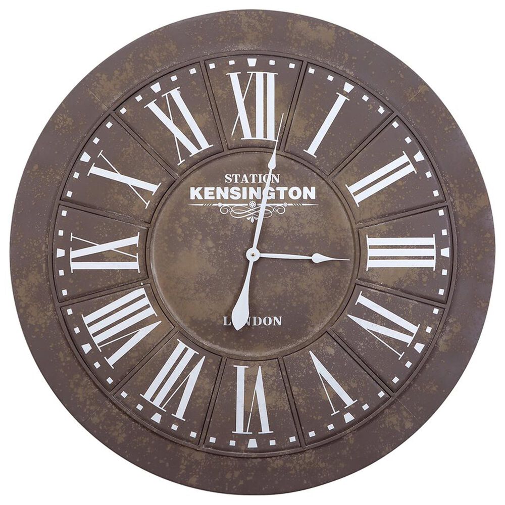 Yosemite Home Decor Iron Circular Wall Clock in Distressed Brown and White, , large