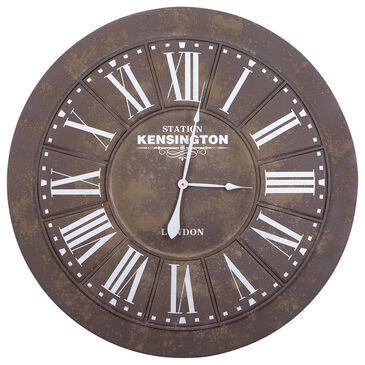 Yosemite Home Decor Iron Circular Wall Clock in Distressed Brown and White, , large