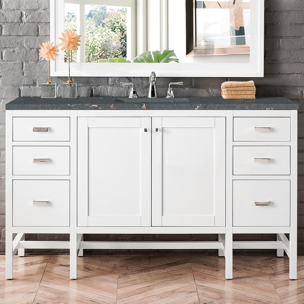 James Martin Vanities Addison 72&quot; Double Bathroom Vanity in Glossy White with 3 cm Parisien Bleu Quartz Top and Rectangular Sinks, , large