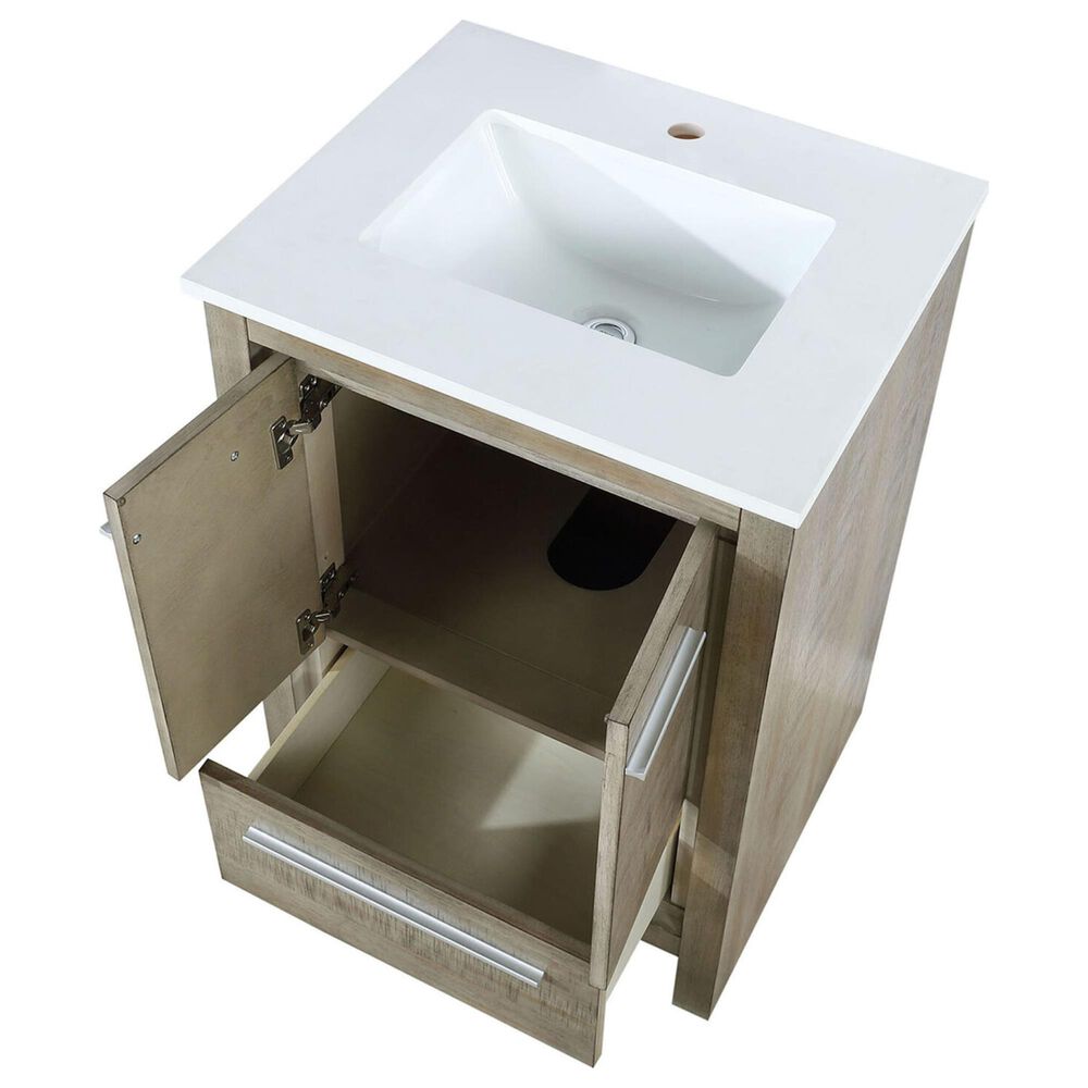 Lexora Home Lafarre 24&quot; Single Bathroom Vanity in Rustic Acacia with 2 cm White Quartz Top and Rectangular Sink, , large