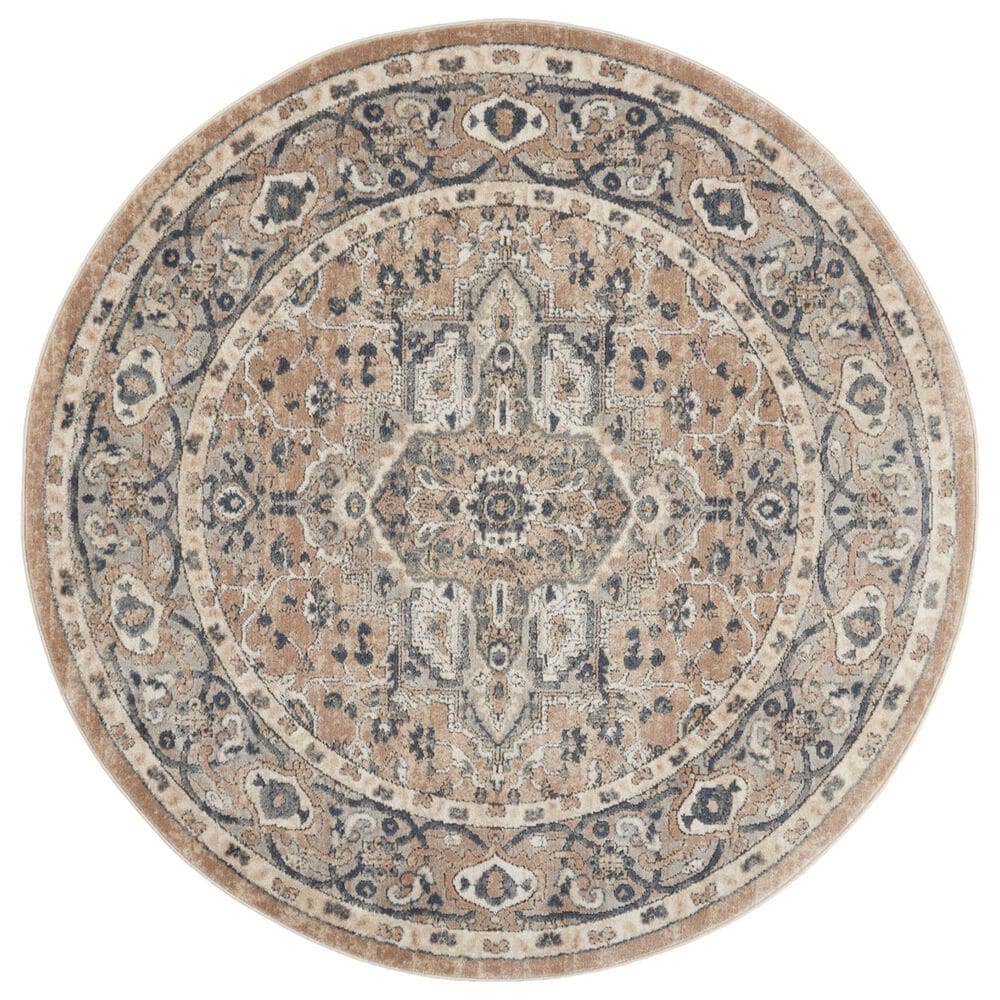 Nourison Quarry QUA05 4" Round Beige and Grey Area Rug, , large