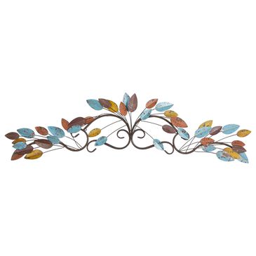 Maple and Jade 10" x 43" Leaves Wall Decor in Brown, Yellow, Red and Blue, , large