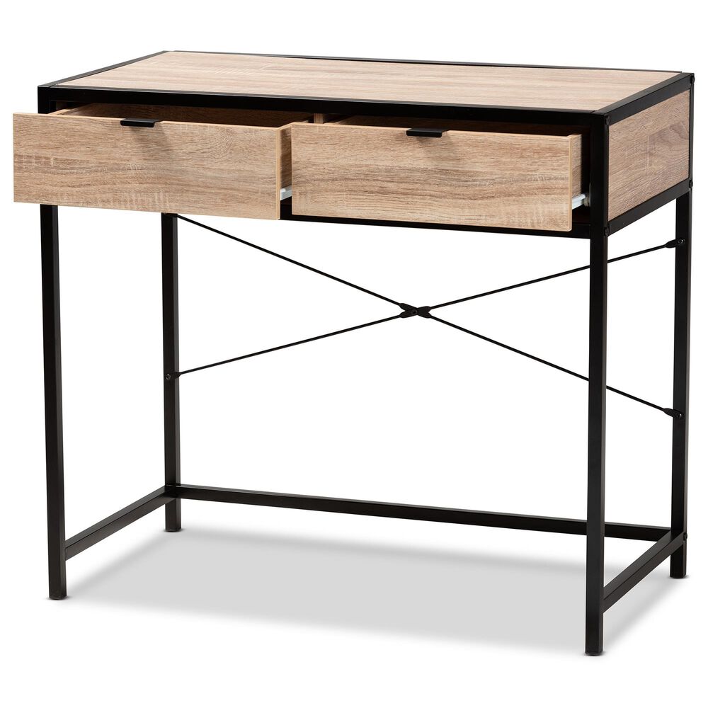Baxton Studio Grayer 2-Drawer Desk in Natural Brown and Black, , large