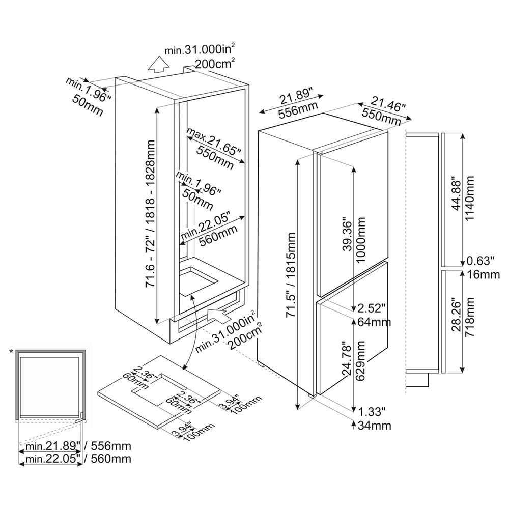 SMEG 9.18 Cu. Ft. Built-In Bottom Mount Refrigerator with Reversible Door in Panel Ready, , large