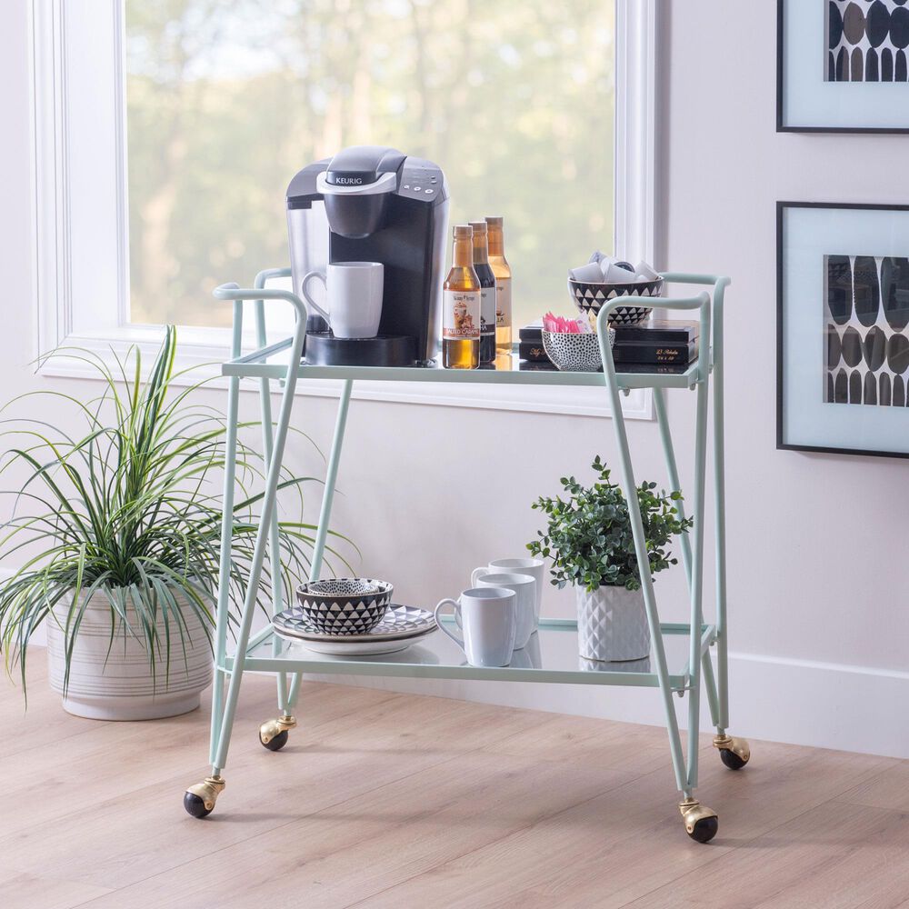 Linon Home Decor Mid-Century Bar Cart in Mint, , large