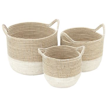 Maple and Jade Contemporary Storage Basket in Natural and White (Set of 3), , large