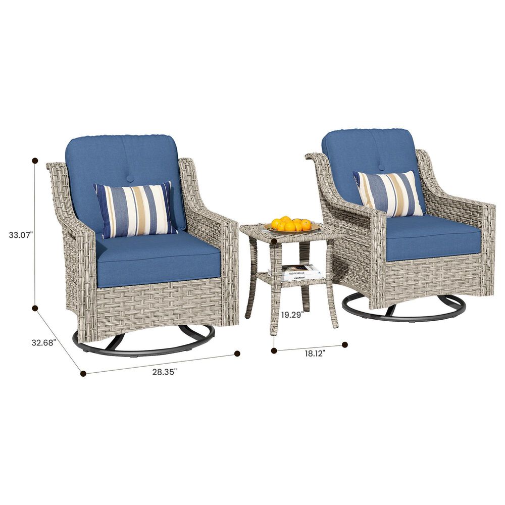 HOMLUX 3-Piece Outdoor Swivel Rocking Chair Set and Side Table in Denim Blue, , large