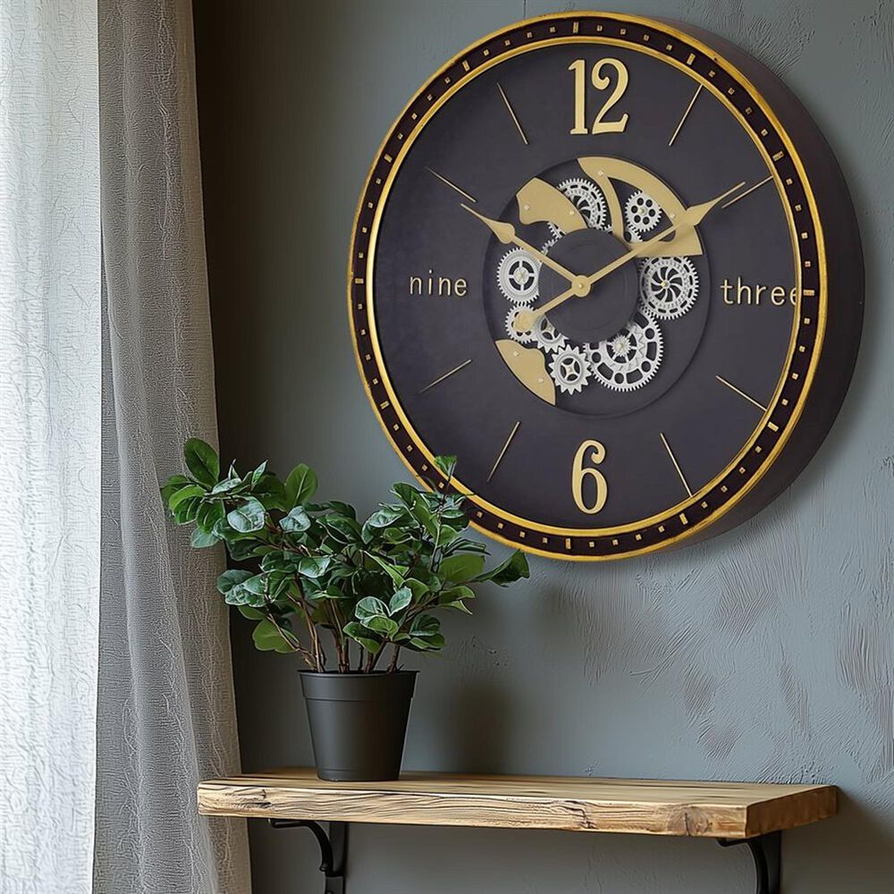 Yosemite Home Decor Matte Gear Wall Clock in Matte Grey, Silver and Gold, , large