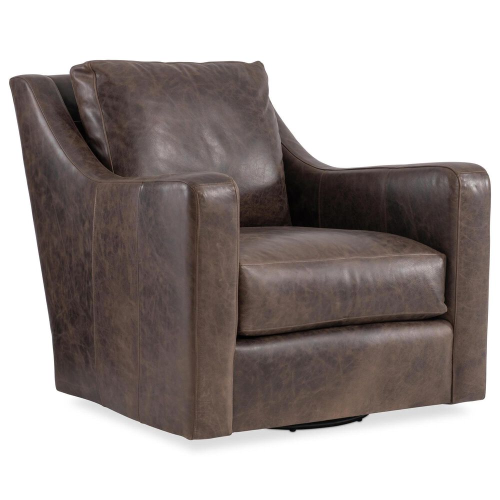 Bernhardt Ventura Leather Swivel Chair in Brown, , large