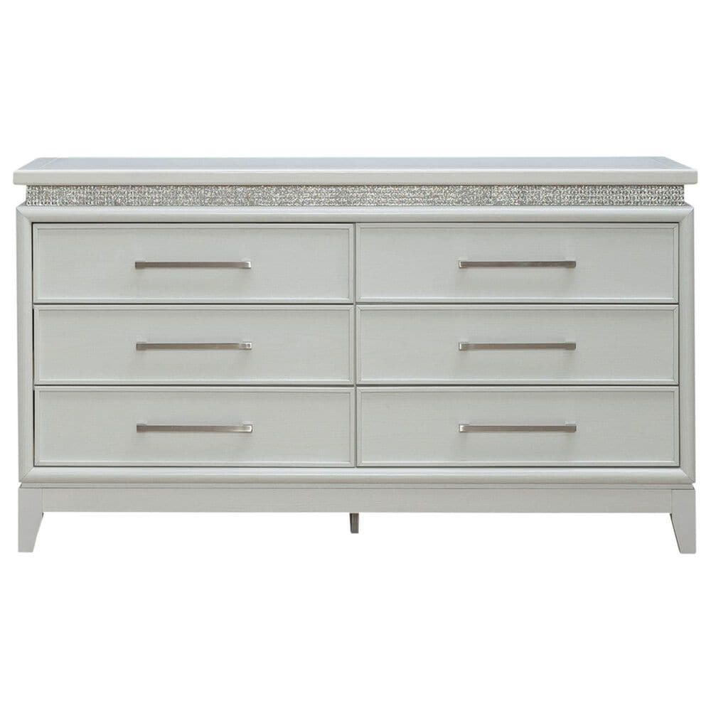 Belle Furnishings Reflections 6-Drawer Dresser Only in Pearl White and Rhinestone, , large