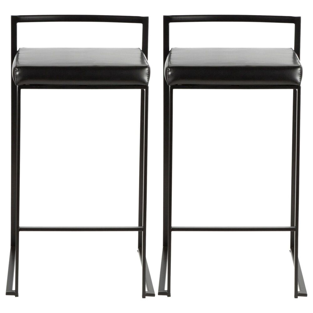 LumiSource Fuji Stackable Counter Stool with Black Faux Leather Cushion in Black &#40;Set of 2&#41;, , large
