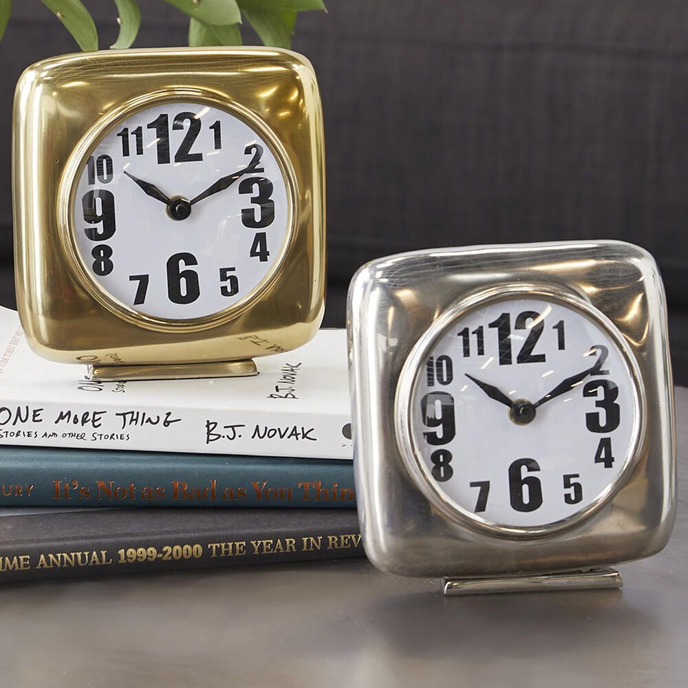 Maple and Jade Square Contemporary Table Clock in Silver and Gold &#40;Set of 2&#41;, , large