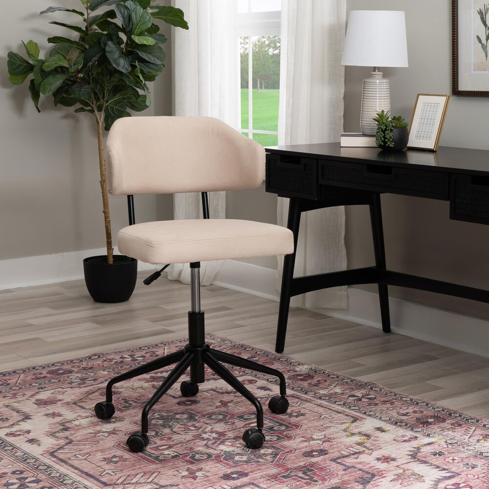 Linon Home Decor Tristan Swivel Office Chair with Beige Cushion in Black, , large