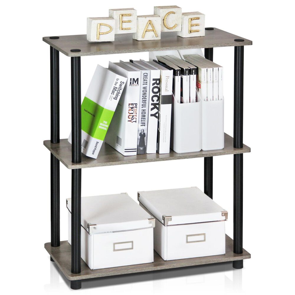 HOMLUX 3-Tier Compact Open Storage Bookshelf in French Oak and Black, , large