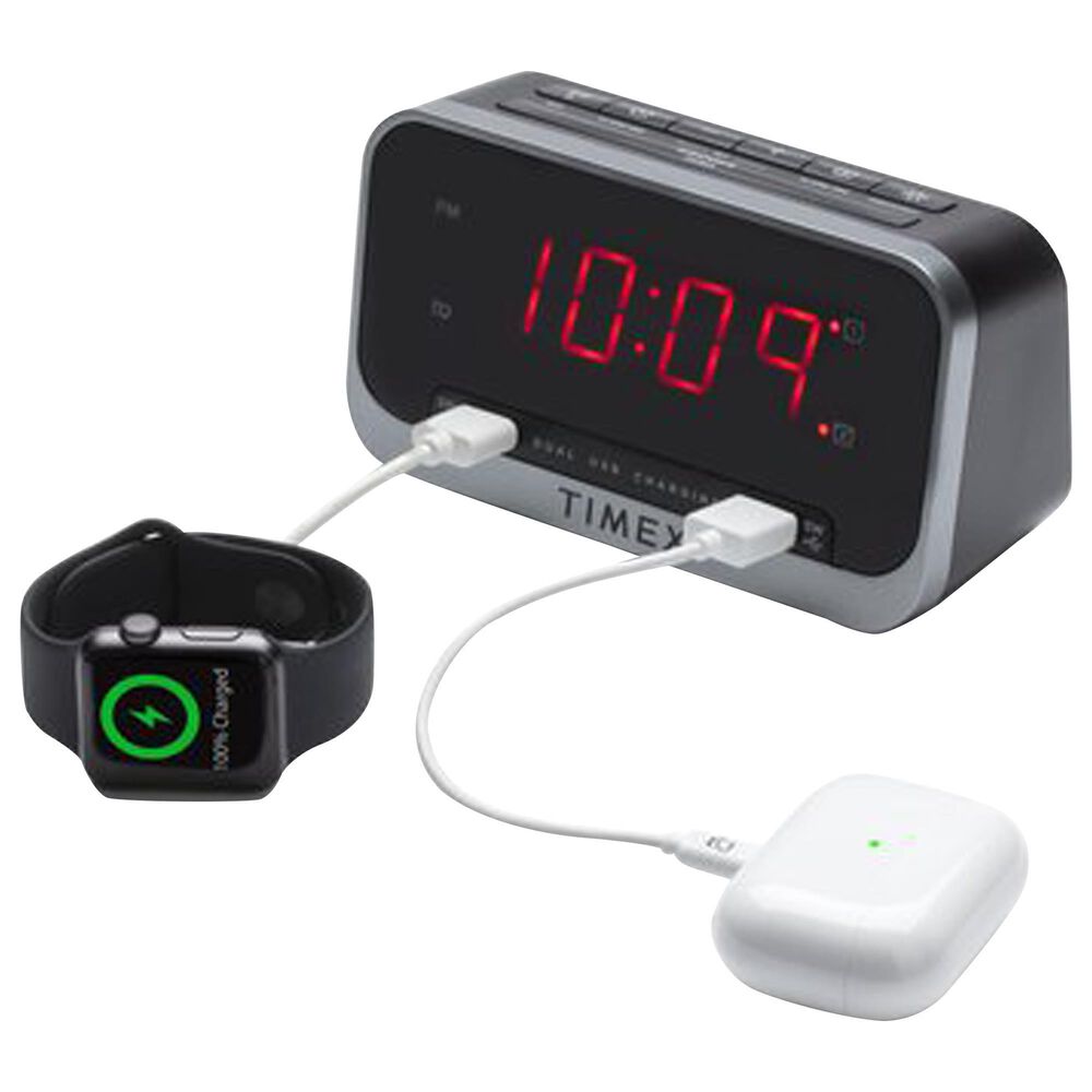 iHome Dual Alarm Clock with Dual USB Charging and Nightlight in Black and Grey, , large