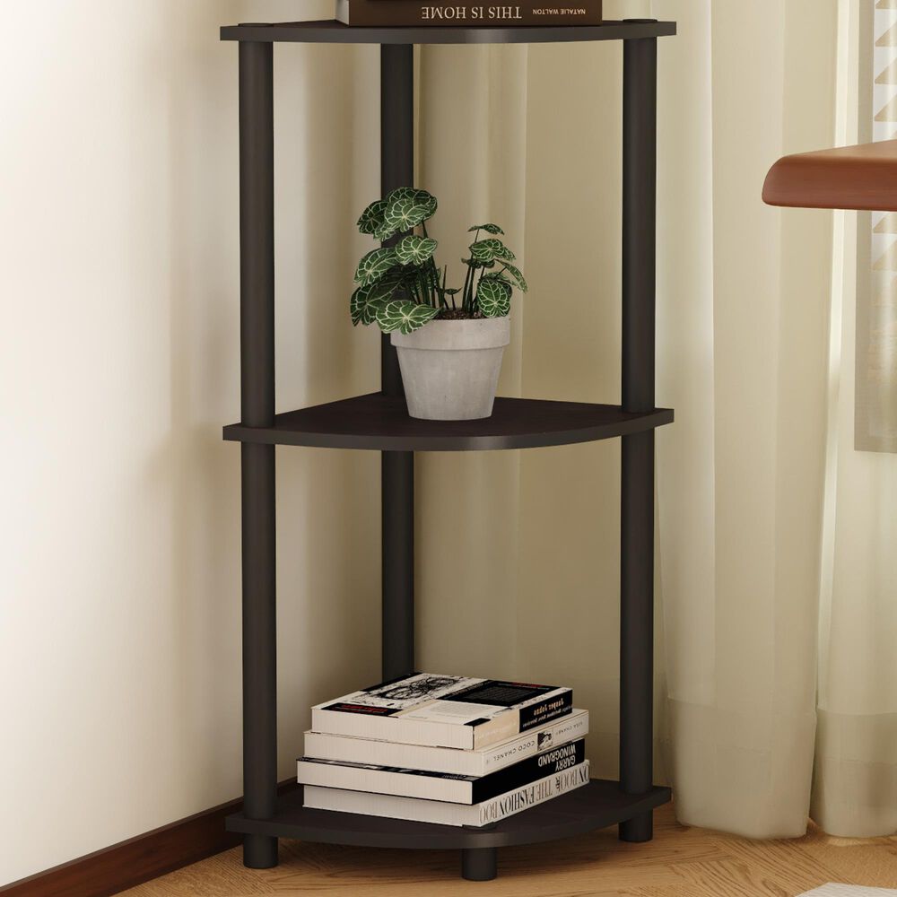 HOMLUX Turn-N-Tube 3-Tier Corner Bookshelf in Dark Walnut, , large