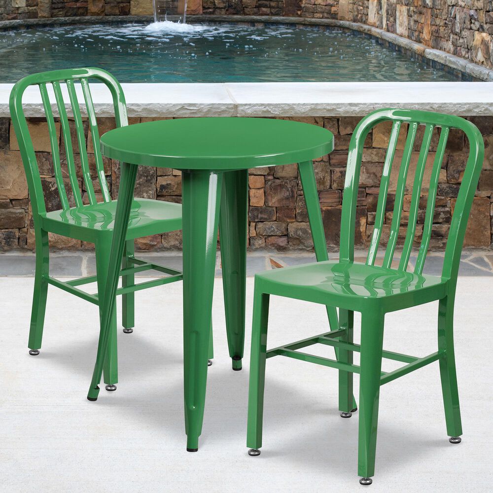 Flash Furniture 3-Piece Round Metal Table Set in Green, , large