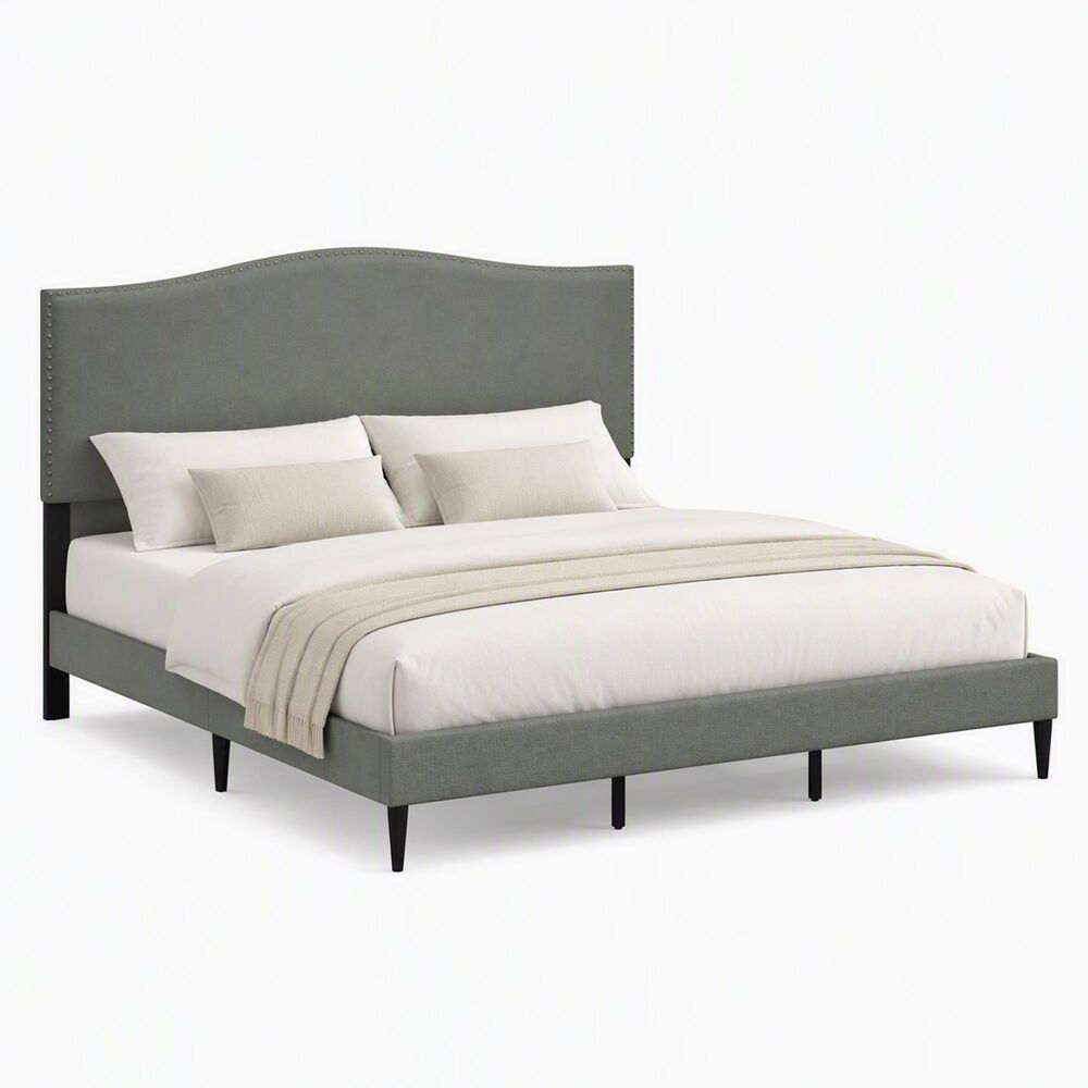 Glideaway Leighford King Upholstered Platform Panel Bed in Stone Mist, , large