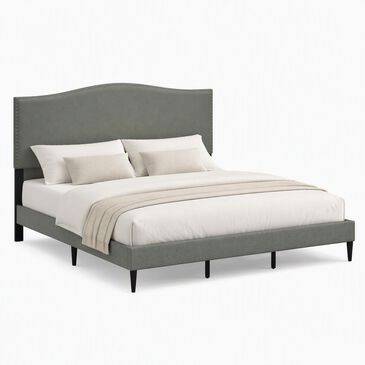 Glideaway Leighford King Upholstered Platform Panel Bed in Stone Mist, , large