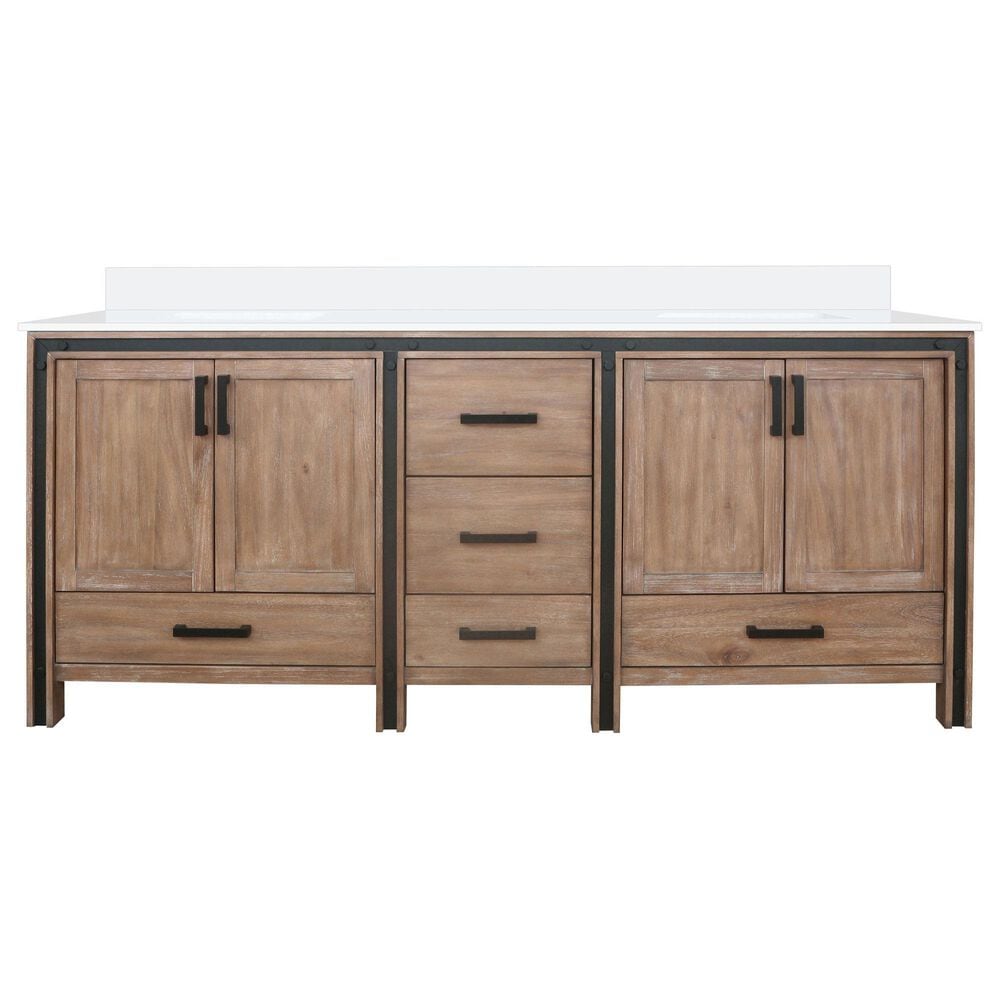Lexora Home Ziva 80&quot; Double Bathroom Vanity in Rustic Barnwood with 2 cm White Quartz Top and Rectangular Sinks, , large