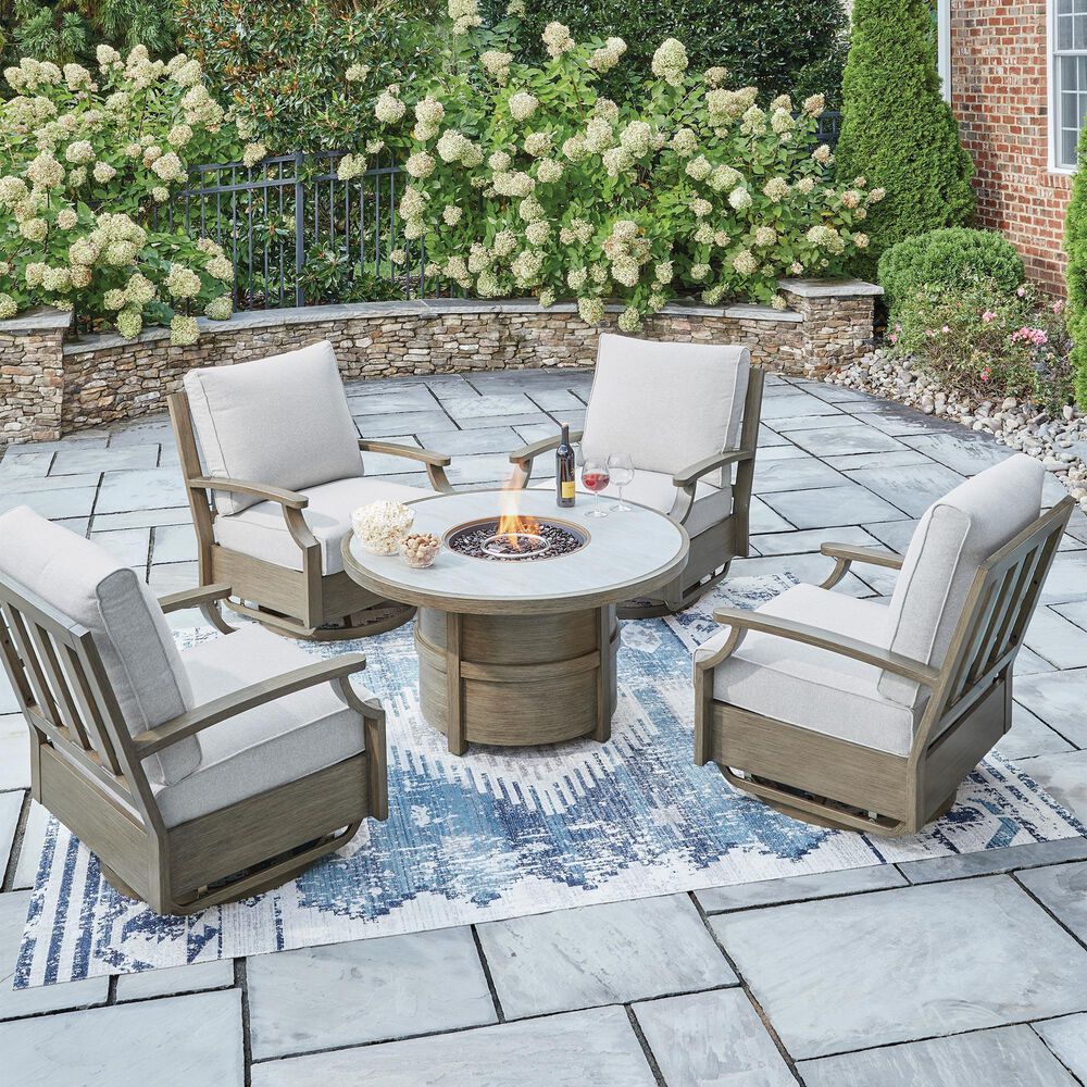 Ashley Rainier Ranch 5-Piece Fire Pit Chat Set in Beige, , large