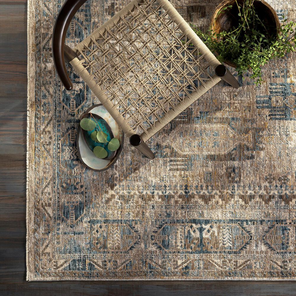 Surya Mirabel MBE-2302 5&#39; x 7&#39;5&quot; Navy, Denim, Cream, Brown, Saffron, Taupe and Gray Area Rug, , large