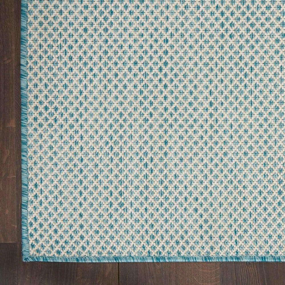 Nourison Courtyard Ivory and Aqua 4&#39; Square Indoor/Outdoor Area Rug, , large