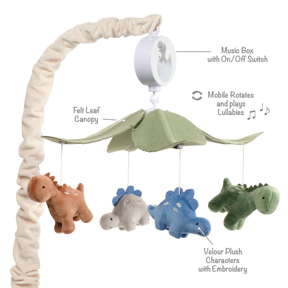 Lambs &amp; Ivy Dino-Might Dinosaur Musical Baby Crib Mobile in Multicolor, , large