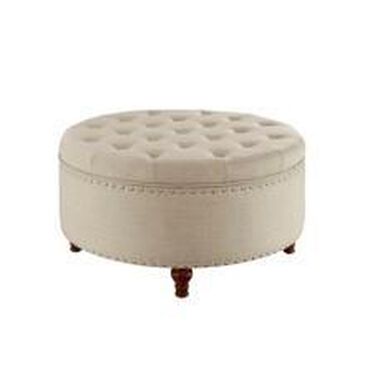 Linden Boulevard Bella Round Ottoman in Tan, , large