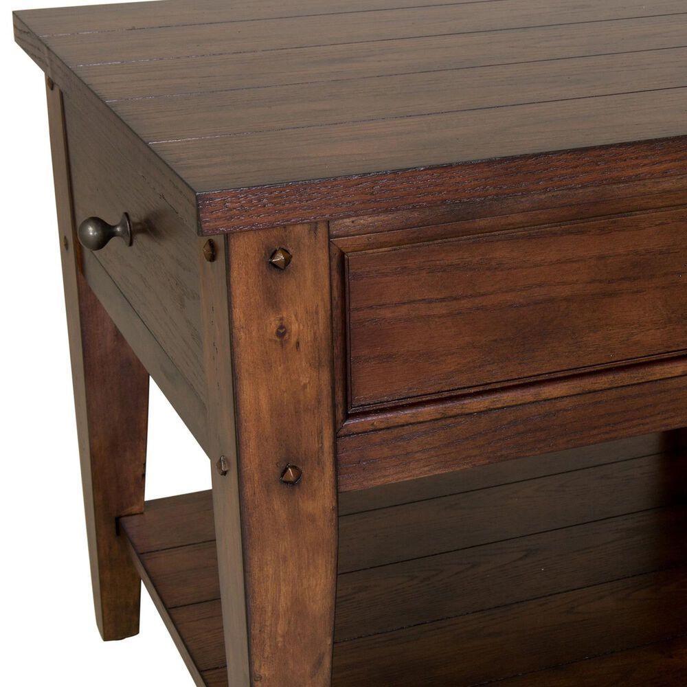 Belle Furnishings Lake House End Table in Rustic Brown Oak, , large