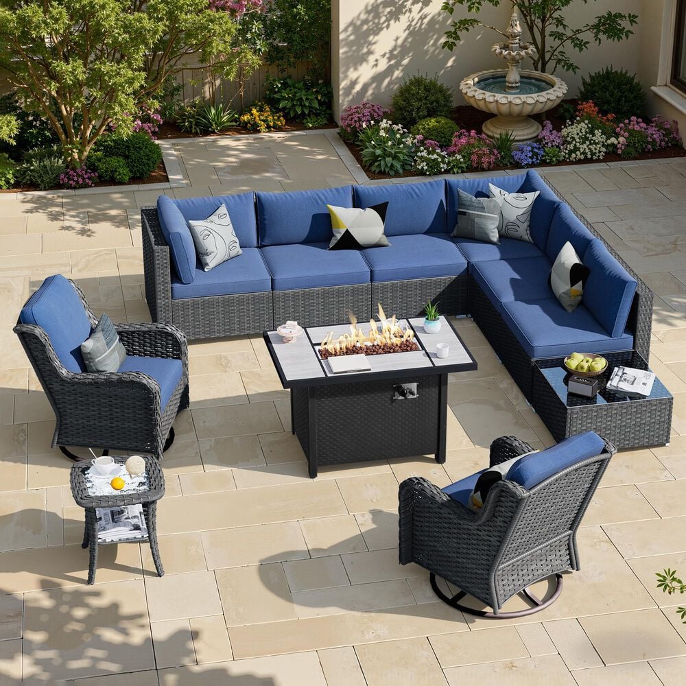 HOMLUX 11-Piece Patio Sectional Set in Denim Blue, , large