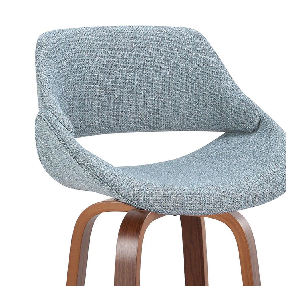 LumiSource Fabrico 30" Swivel Fixed-Height Bar Stool with Blue Noise Fabric Upholstery in Black and Walnut (Set of 2), , large