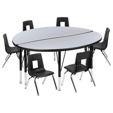 Flash Furniture Emmy 8-Piece 47.5" Circle Wave Activity Table Set with 14" Student Stack Chairs in Gray, Black and Chrome, , large