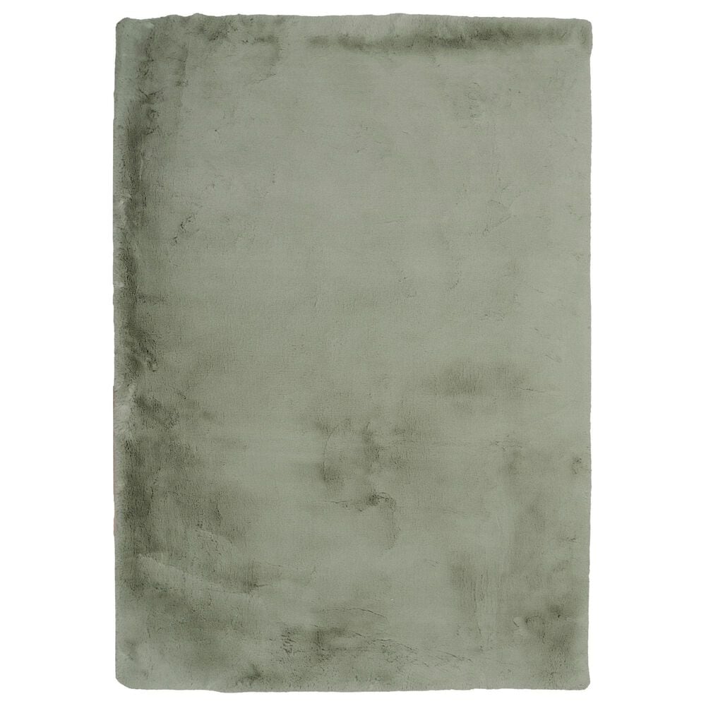 Linon Maven Faux Rabbit 5" x 7" Plush Green Area Rug, , large