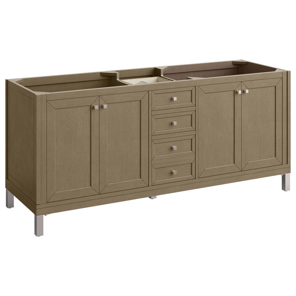 James Martin Vanities Chicago 72" Double Bathroom Vanity in Walnut Whisper with 3 cm Ethereal Noctis Quartz Top, Rectangular Sinks and FreePower Wireless Charger, , large