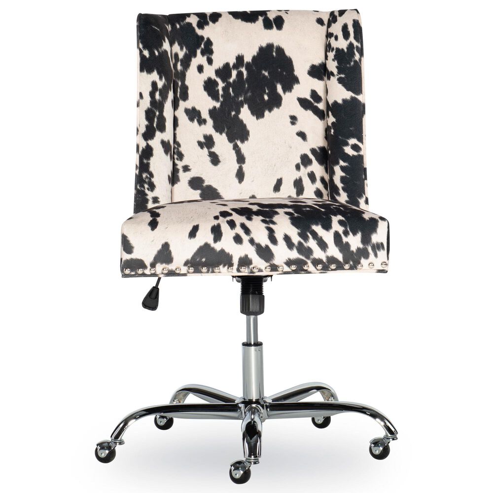 Linon Home Decor Draper Office Chair with Black and White Cow Cushion in Chrome, , large