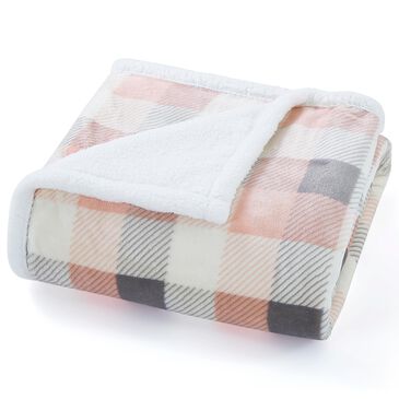 Duke Imports Flannel Sherpa Plaid Throw in Pink and Grey, , large