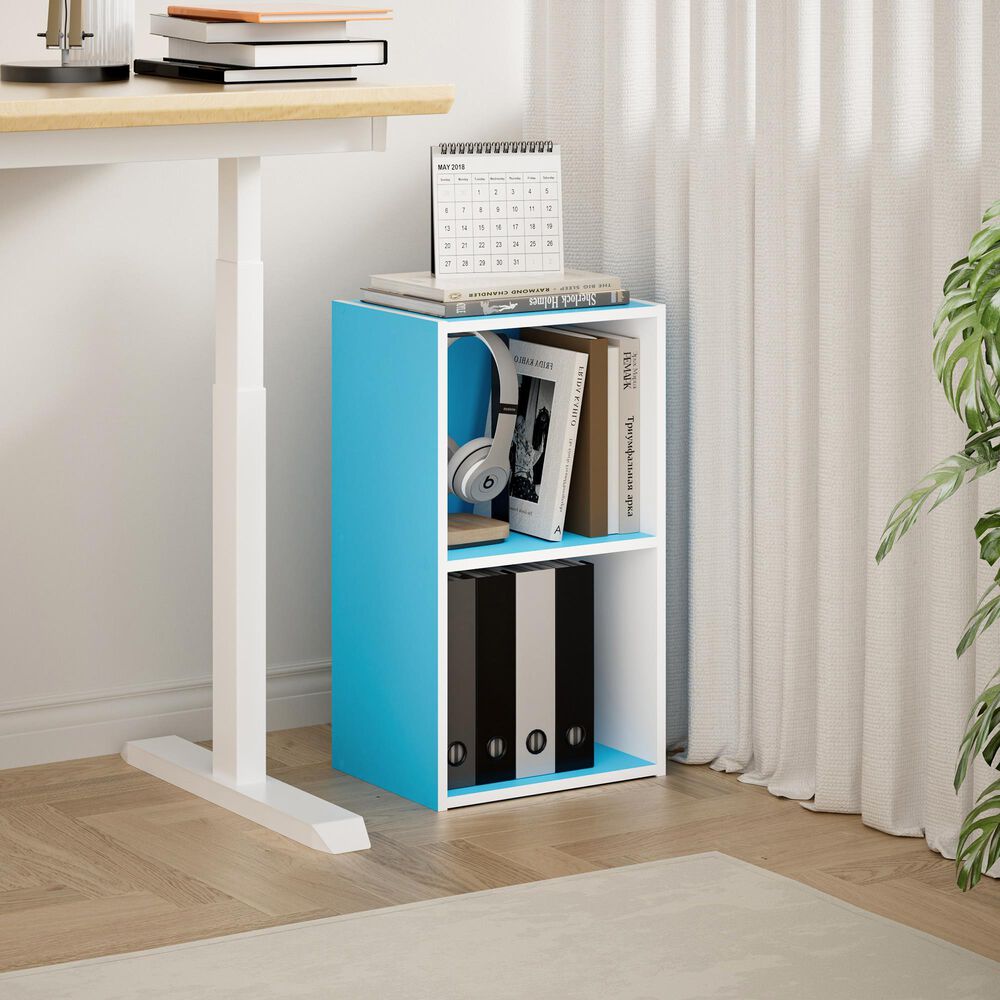 HOMLUX 2-Tier Open Shelf Bookcase in Light Blue and White, , large